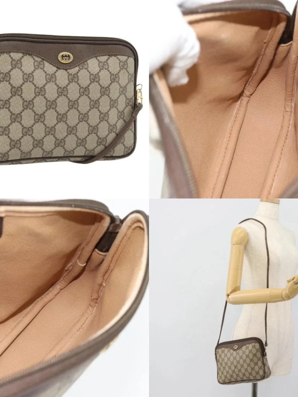 GUCCI GG Supreme Shoulder Bag PVC Beige Gold 97 02 068 Auth 182410